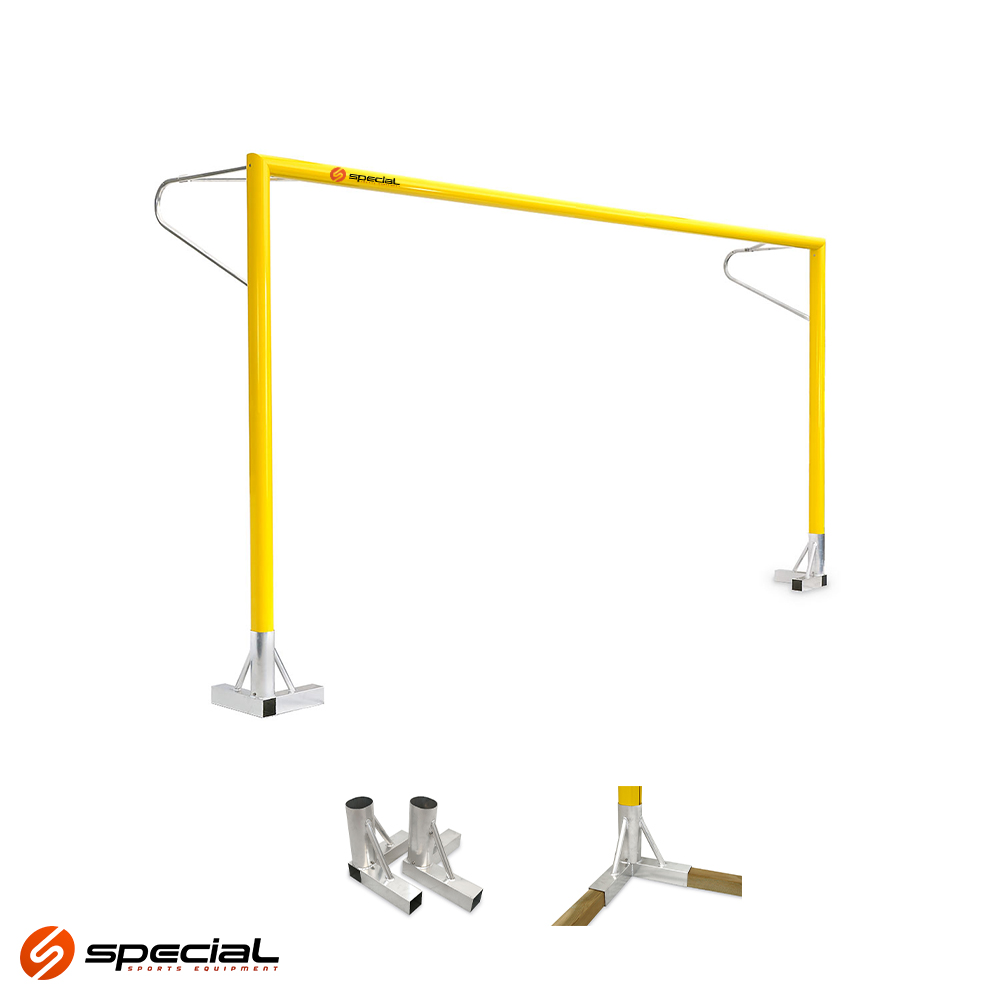 SP01752 Golovi za nogomet na pijesku dimenzije 5.49 x 2.21 m, aluminijski ovalnog promjera 120x100 mm, u kompletu sa aluminijskim ankerima i drvenim trupcima za fiksiranje u pijesku - Slika 1