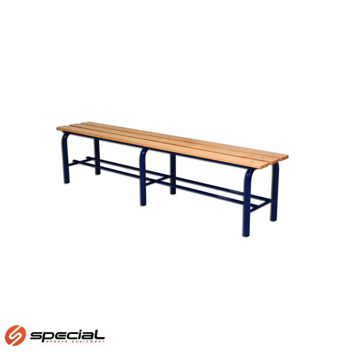Klupa za svlačionice bez naslona 1,5 m. Metalna konstrukcija sa sjedištem od drvenih lajsni, dimenzija 150x35x45 cm