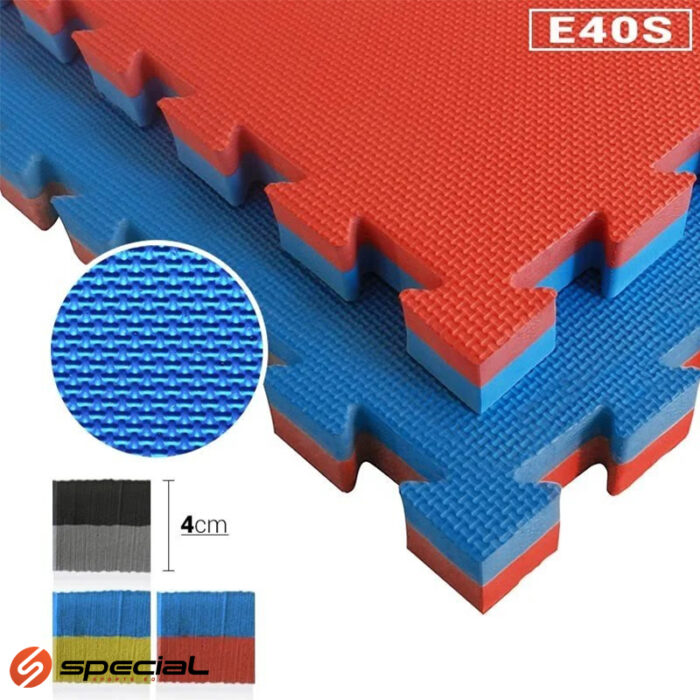 Tatami judo eva basic100x100x4 cm, "puzzle" boja: plava/crvena, žuta/plava, siva/crna. 70 Kg/m3