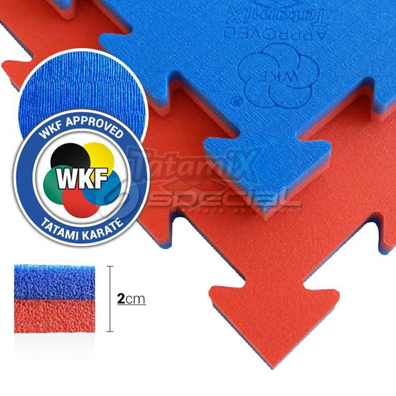 sp00506-tatami-karate-puzle-vkf-approved-100x100x2-cm.boja-plavacrvena-1735898883 Tatami karate WKF approved 100x100x2 cm , "puzzle" boja: plava/crvena. 100 Kg/m3 - Slika 1